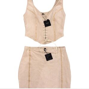 Nude Lace-Up Skirt Set
